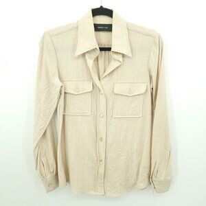 Derek Lam Fleece Wool Button Down Shirt 0 Tan/Cream